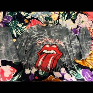 Rolling stones crop top with fringe